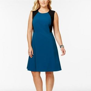 New Nine West blue and black color block dress